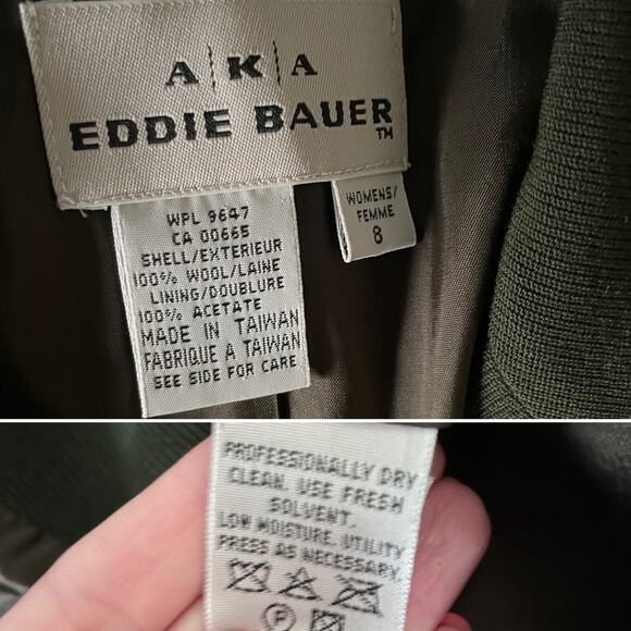 Vintage 90s AKA Eddie Bauer olive green 100% wool jersey knit jacket size 8 M - Picture 6 of 7
